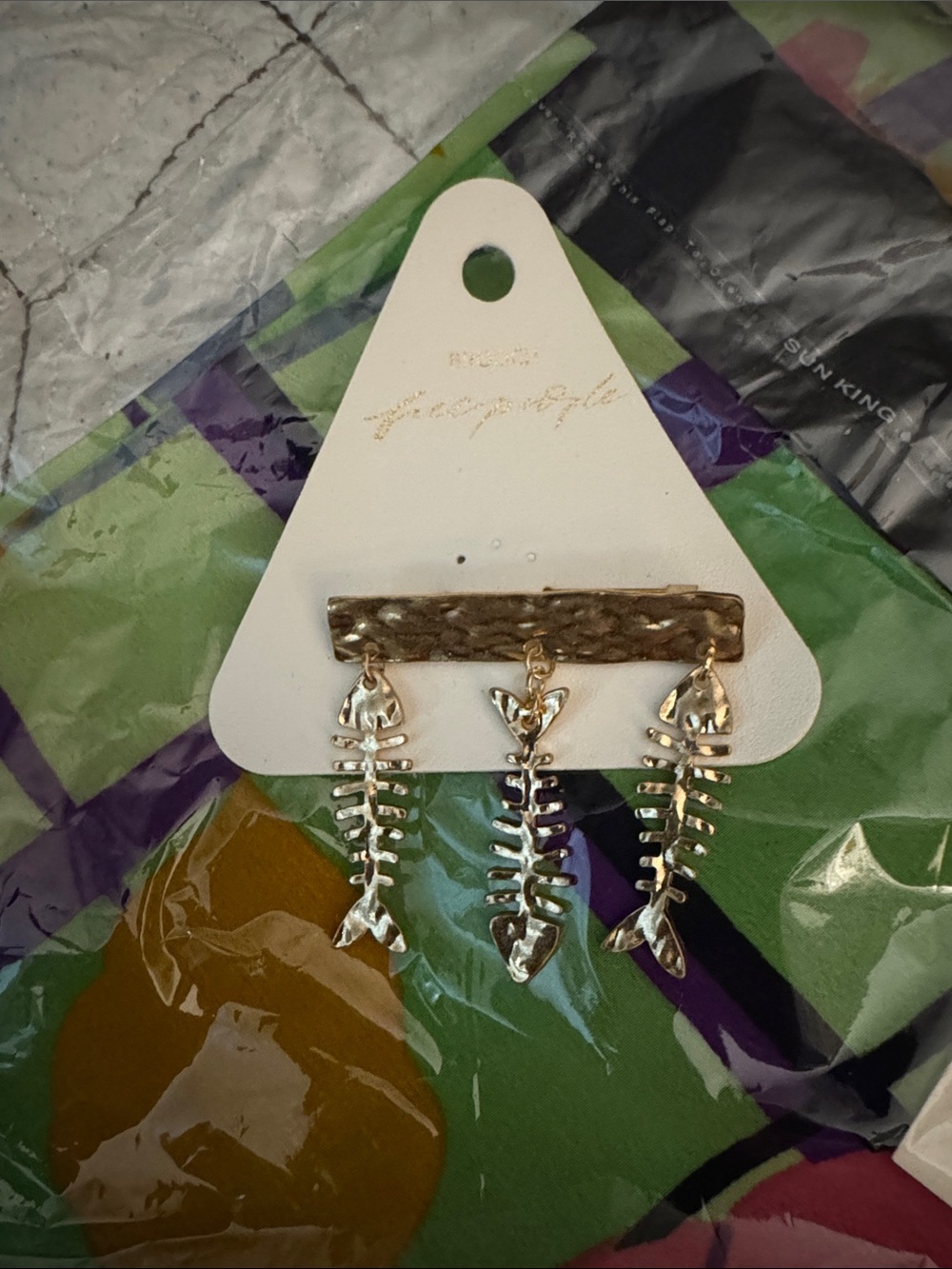 Free People Gold Fishbone Triple Drop Brooch
